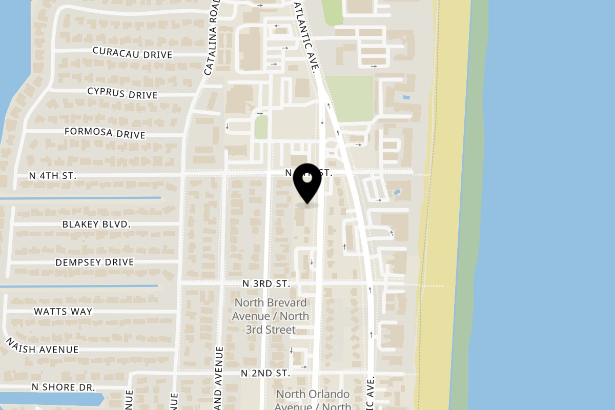 Map showing the location of Bruno's Pizzeria on 366 N Orlando Ave in Cocoa Beach
